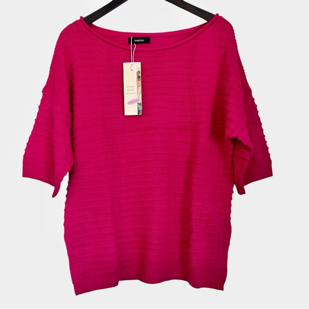 Fuchsia Short Sleeve Knit Sweater